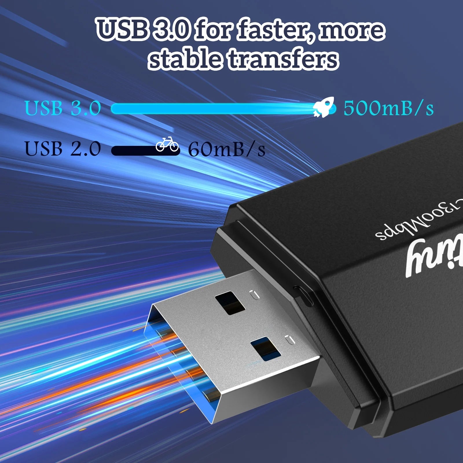 1300Mbps USB 3.0, 867Mbps on 5Ghz / 400Mbps on 2.4Ghz Dual-Band USB Wi-Fi Adapter